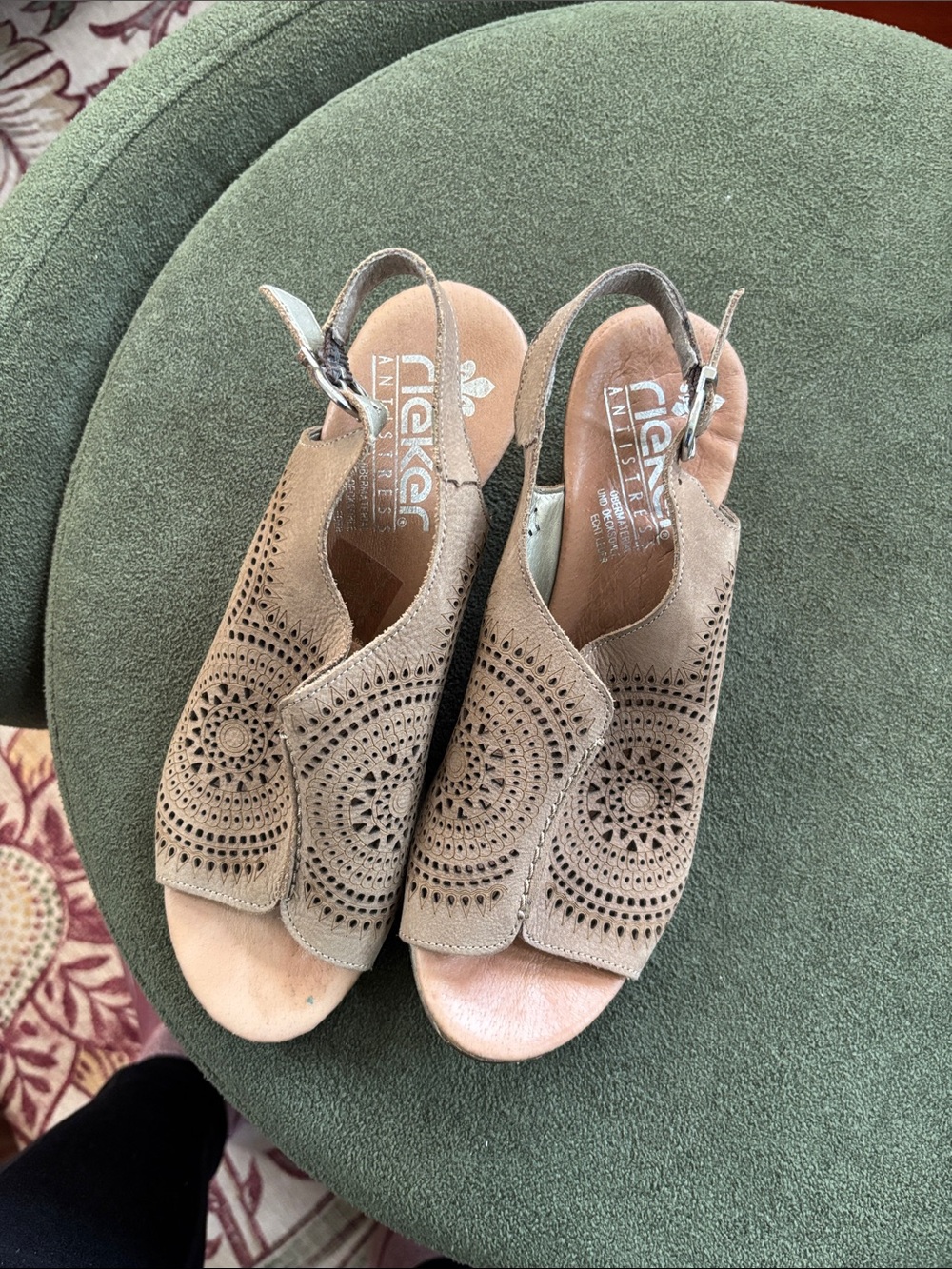 Rieker Women's Beige Perforated Slingback Sandals